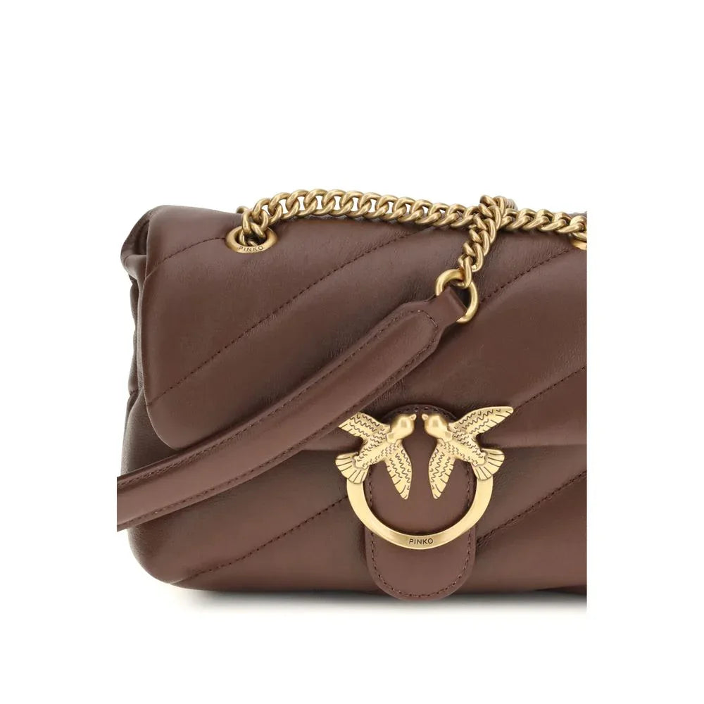 PINKO Brown Calf Leather Bos Taurus Shoulder Bag - Zeiniez