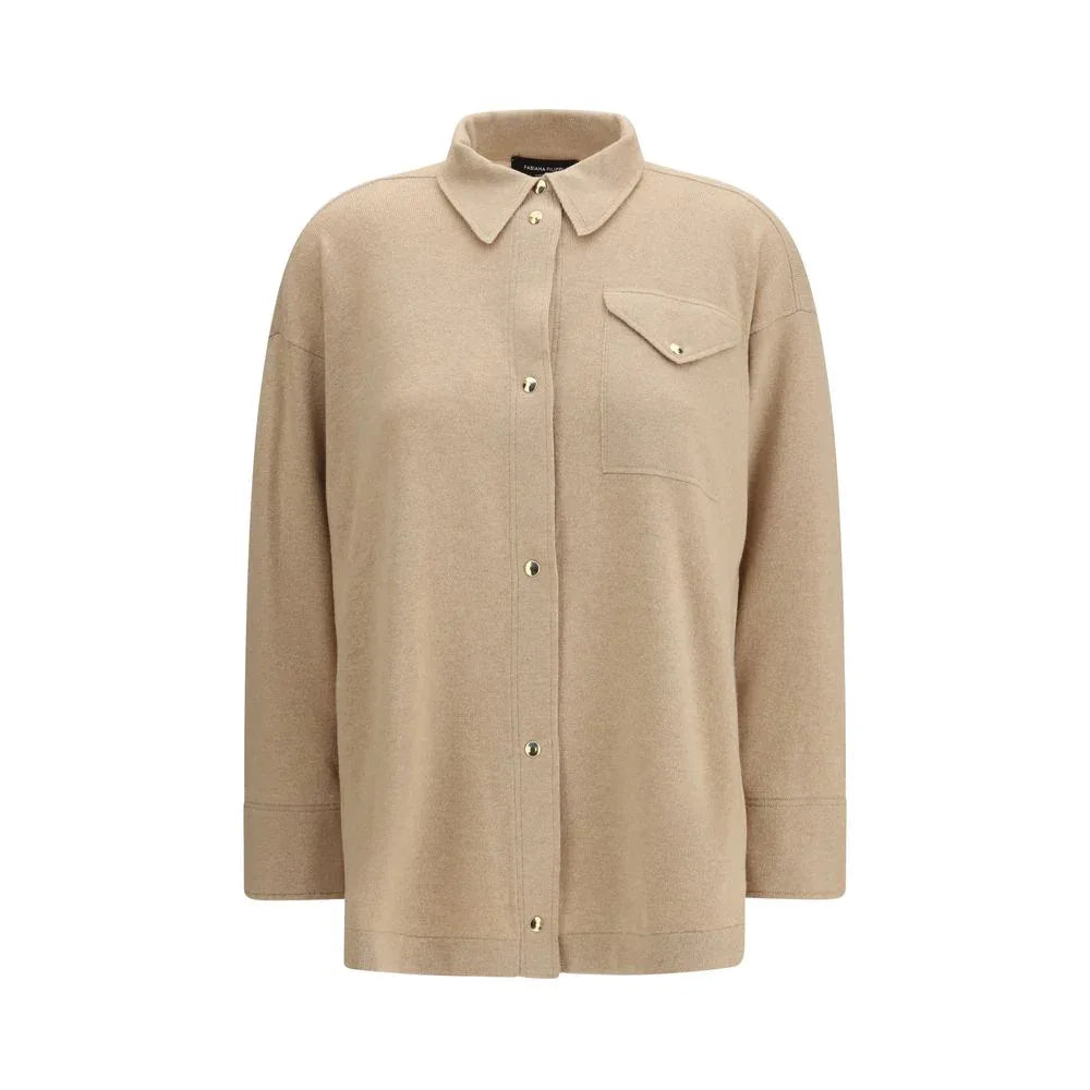 Fabiana Filippi Beige Fleece Wool Dress Shirt - Zeiniez