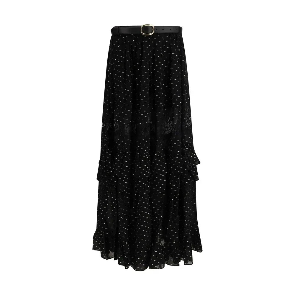 Self-Portrait Black Viscose Long Skirt - Zeiniez