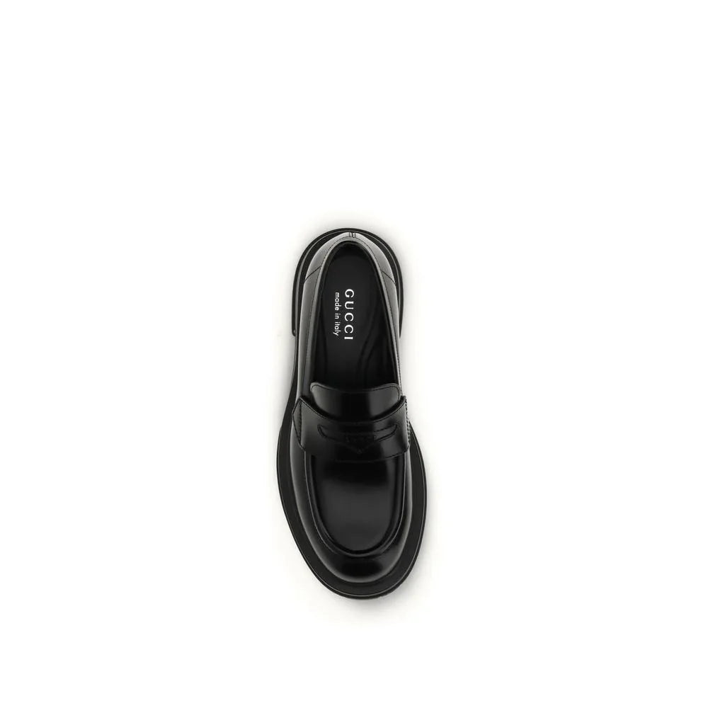 Gucci Black Calf Leather Bos Taurus Slip-On Loafers - Zeiniez