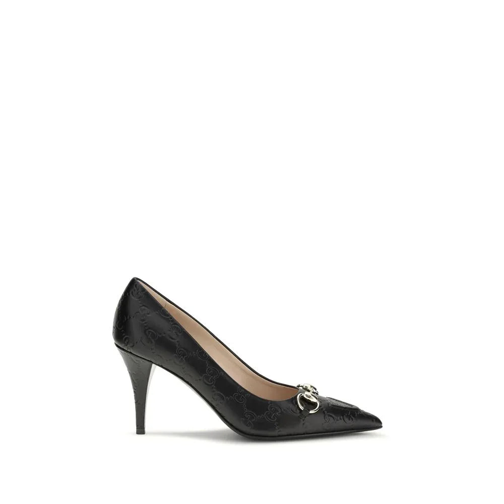Gucci Black Calf Leather Bos Taurus Mid Heel Pumps - Zeiniez