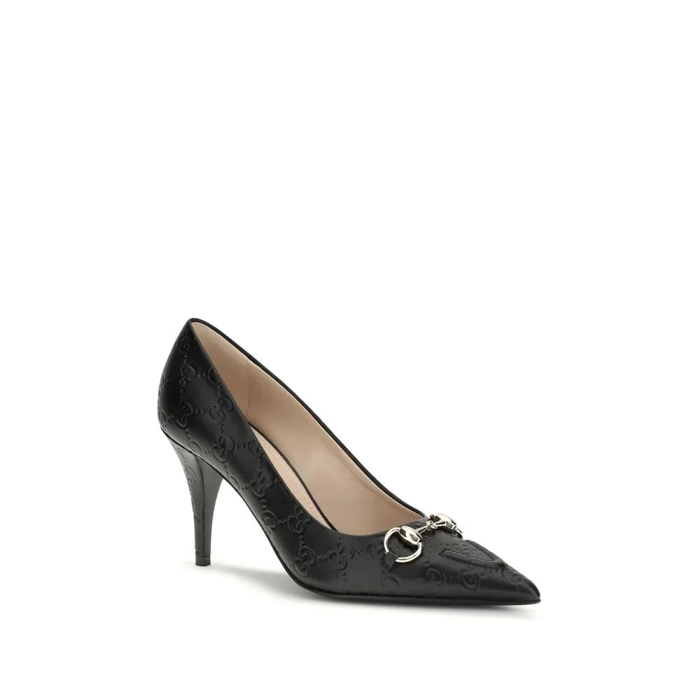 Gucci Black Calf Leather Bos Taurus Mid Heel Pumps - Zeiniez