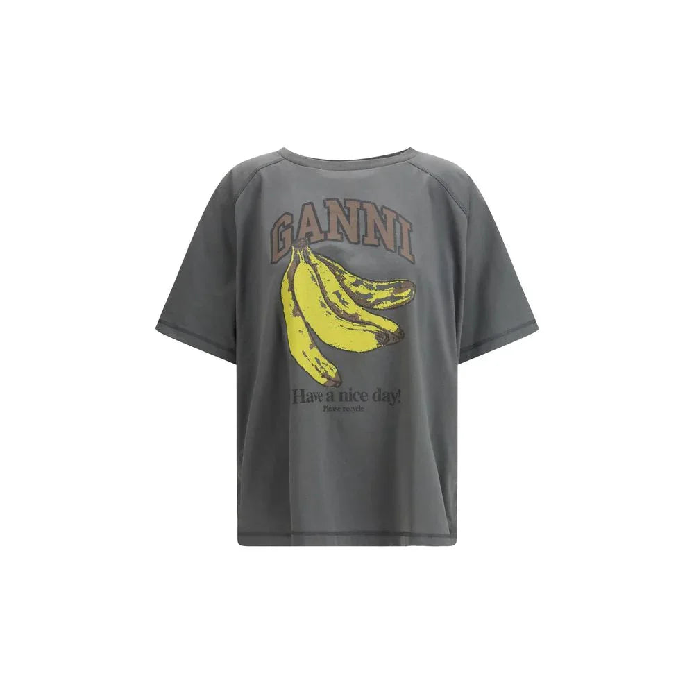 Ganni Gray Cotton T-Shirt - Zeiniez