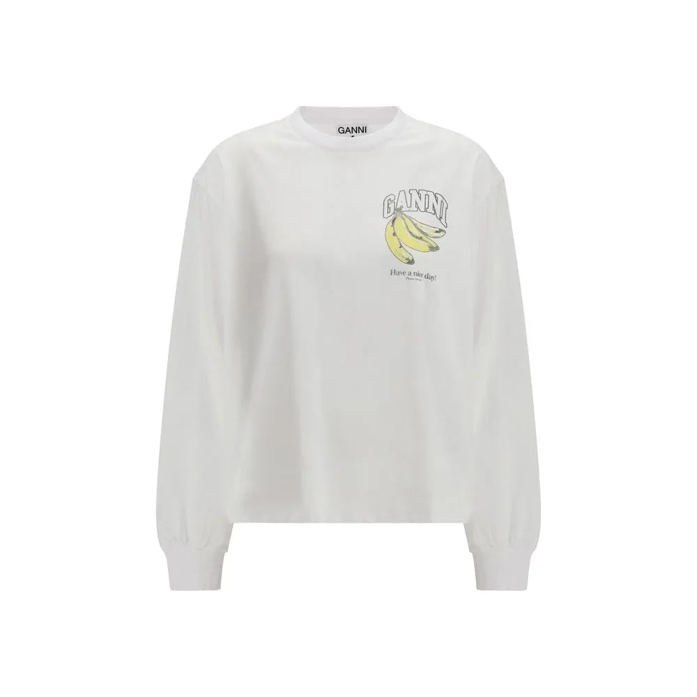 Ganni White Cotton Long Sleeve T-Shirt - Zeiniez
