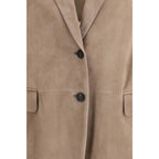 Brunello Cucinelli Beige Calf Leather Bos Taurus Coat