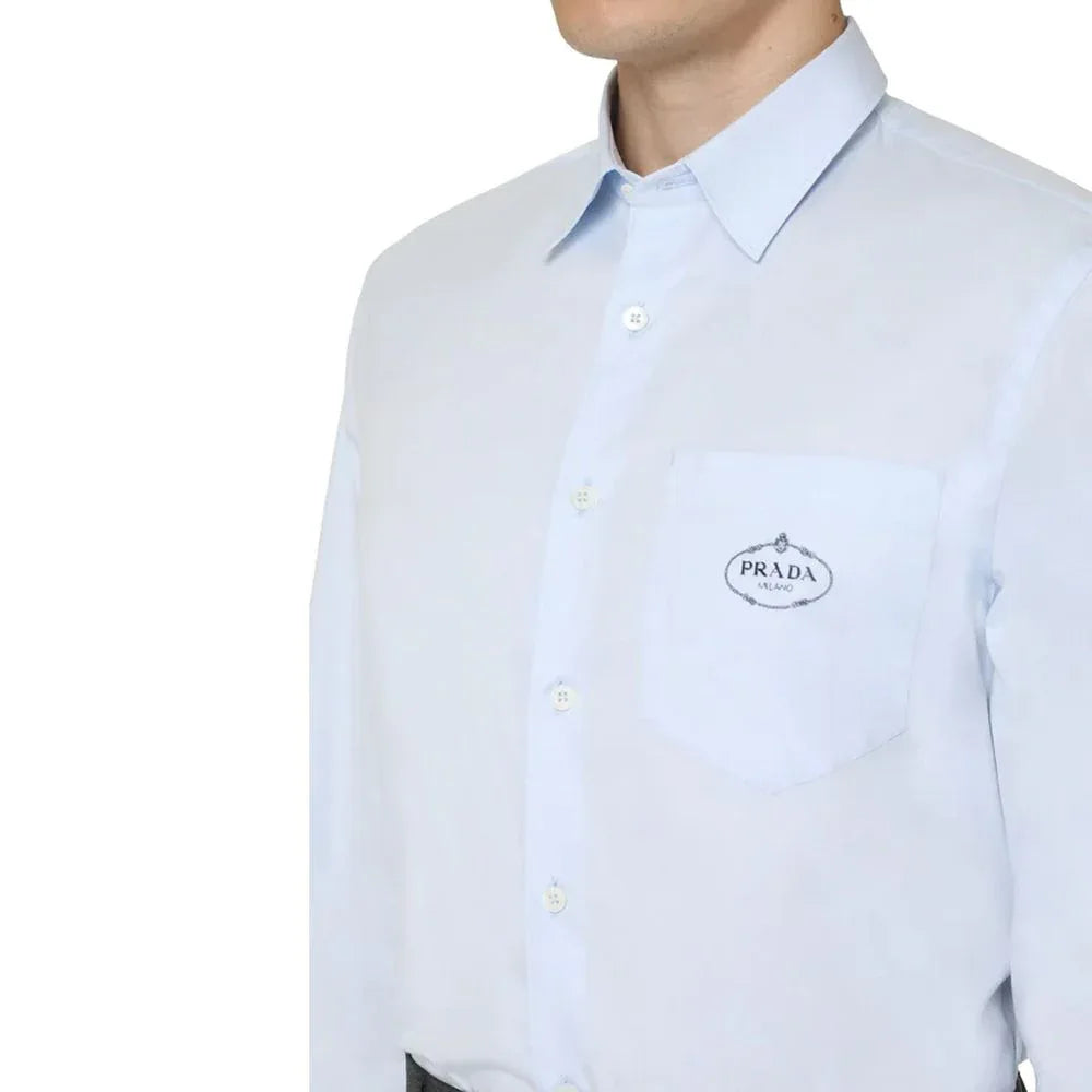Prada Blue Cotton Dress Shirt - Zeiniez