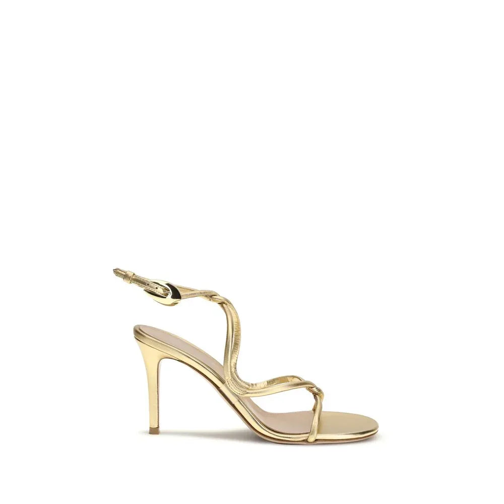 Gianvito Rossi Gold Calf Leather Bos Taurus Stiletto Heel Sandals - Zeiniez