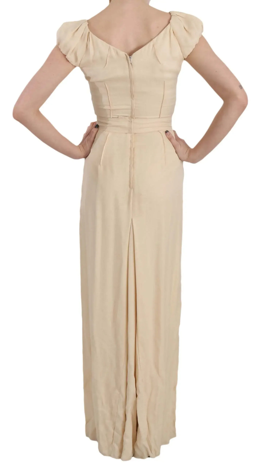 Dolce & Gabbana Beige Silk Column Cap Sleeve Gown Dress - Zeiniez