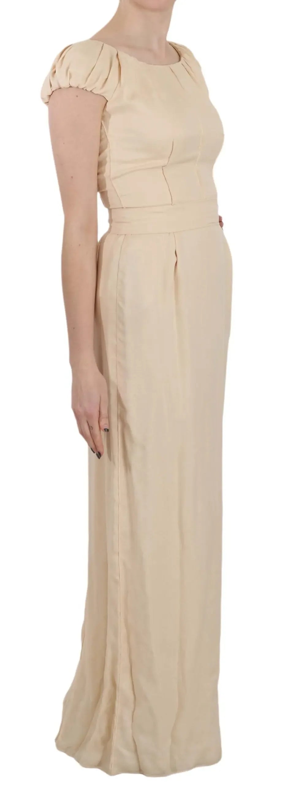 Dolce & Gabbana Beige Silk Column Cap Sleeve Gown Dress - Zeiniez