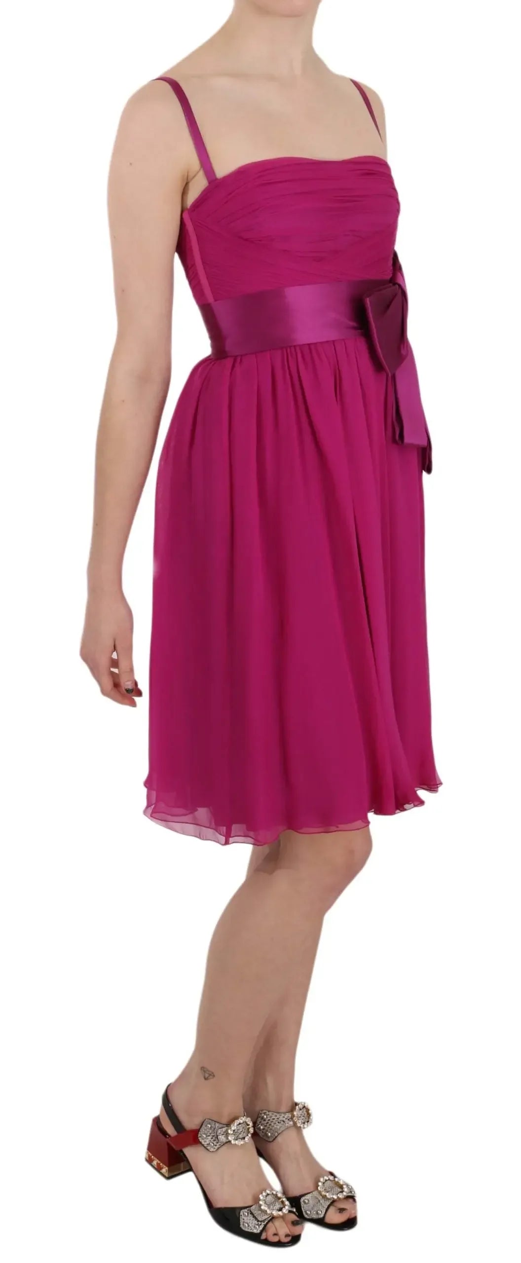 Dolce & Gabbana Fuchsia Pink Bow Silk Sleeveless Dress - Zeiniez