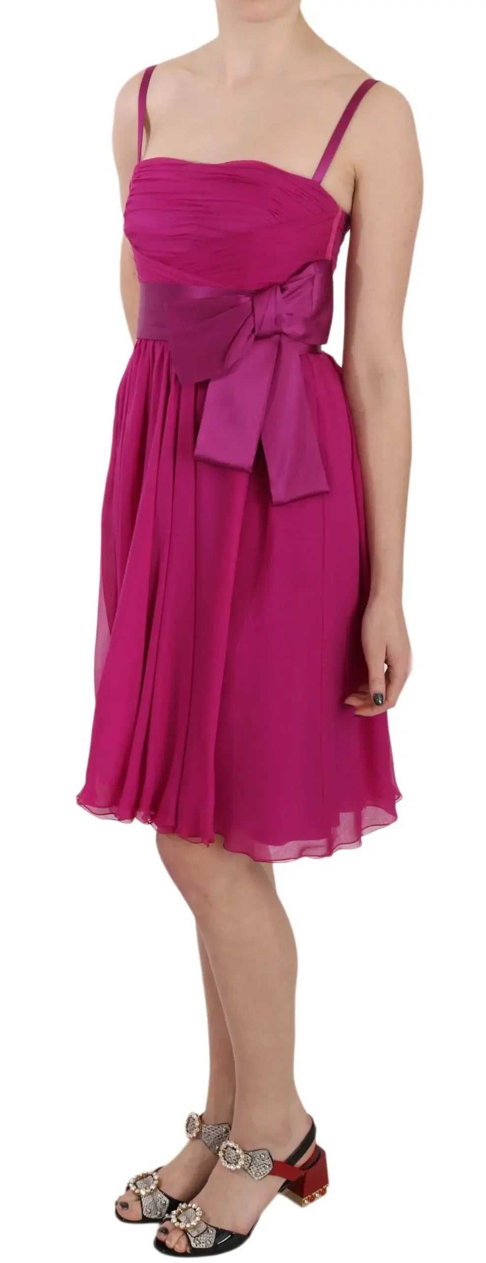 Dolce & Gabbana Fuchsia Pink Bow Silk Sleeveless Dress - Zeiniez