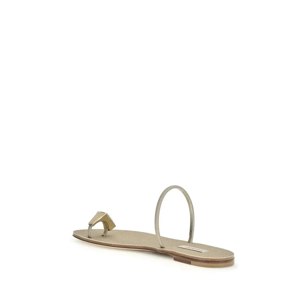 Casadei Gold Calf Leather Bos Taurus Flat Sandals - Zeiniez