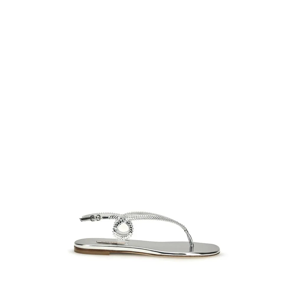 Casadei Silver Calf Leather Bos Taurus Flat Sandals - Zeiniez