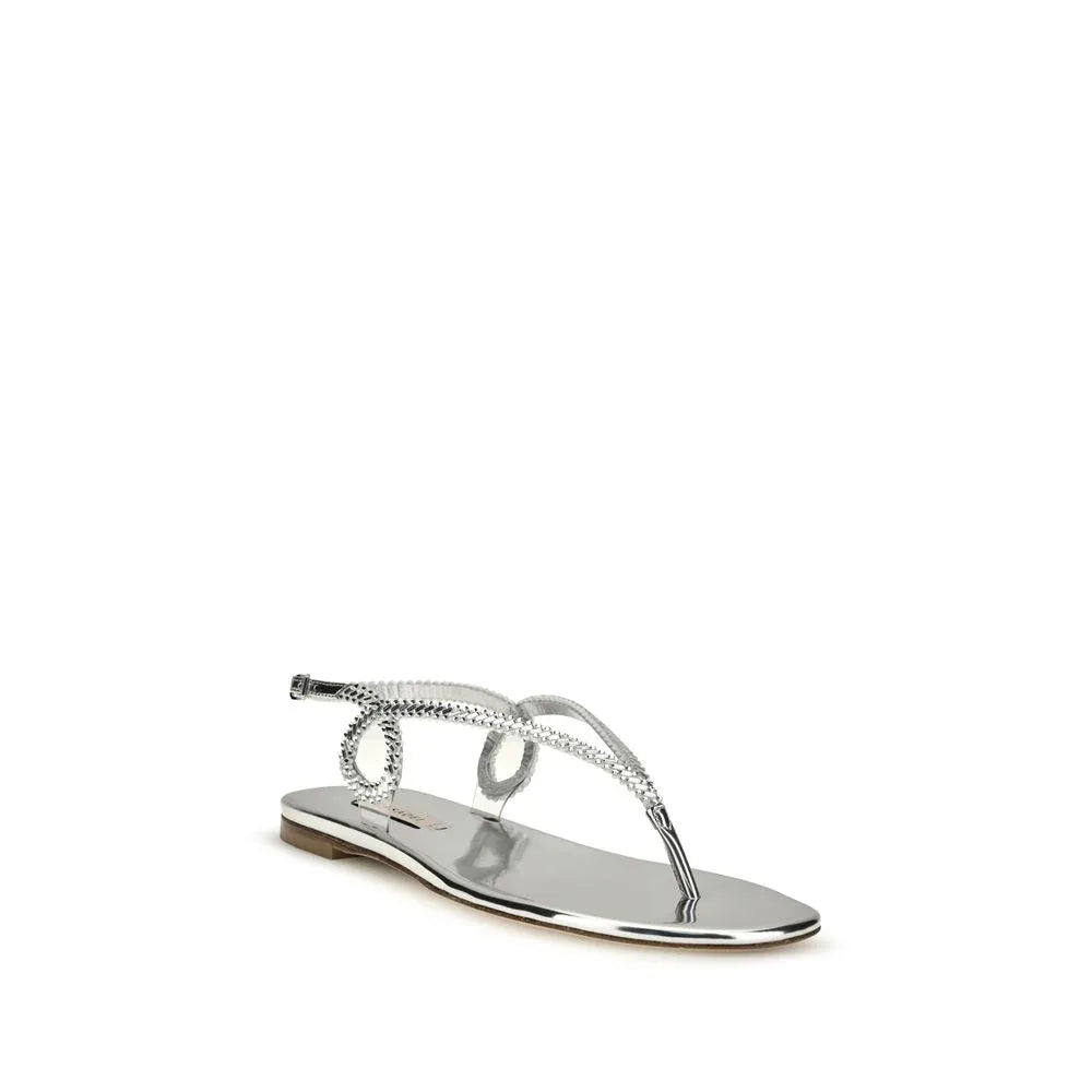 Casadei Silver Calf Leather Bos Taurus Flat Sandals - Zeiniez