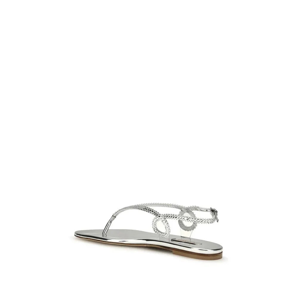 Casadei Silver Calf Leather Bos Taurus Flat Sandals - Zeiniez