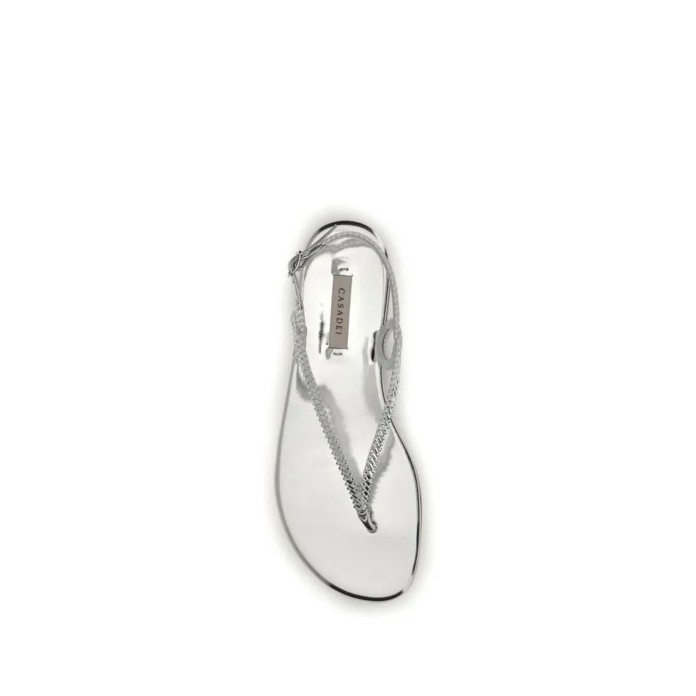 Casadei Silver Calf Leather Bos Taurus Flat Sandals - Zeiniez