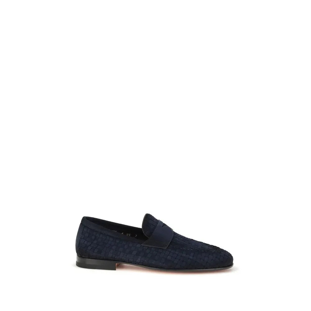 Santoni Blue Calf Leather Bos Taurus Slip-On Loafers - Zeiniez