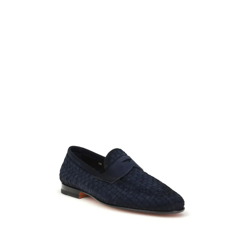 Santoni Blue Calf Leather Bos Taurus Slip-On Loafers - Zeiniez