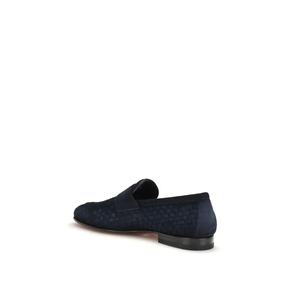 Santoni Blue Calf Leather Bos Taurus Slip-On Loafers - Zeiniez