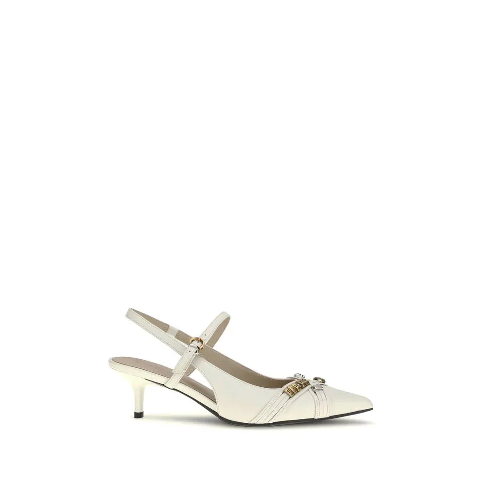 PINKO White Calf Leather Bos Taurus Mid Heel Pumps - Zeiniez