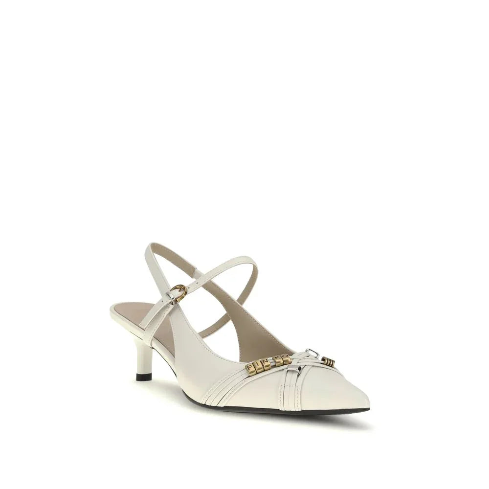 PINKO White Calf Leather Bos Taurus Mid Heel Pumps - Zeiniez