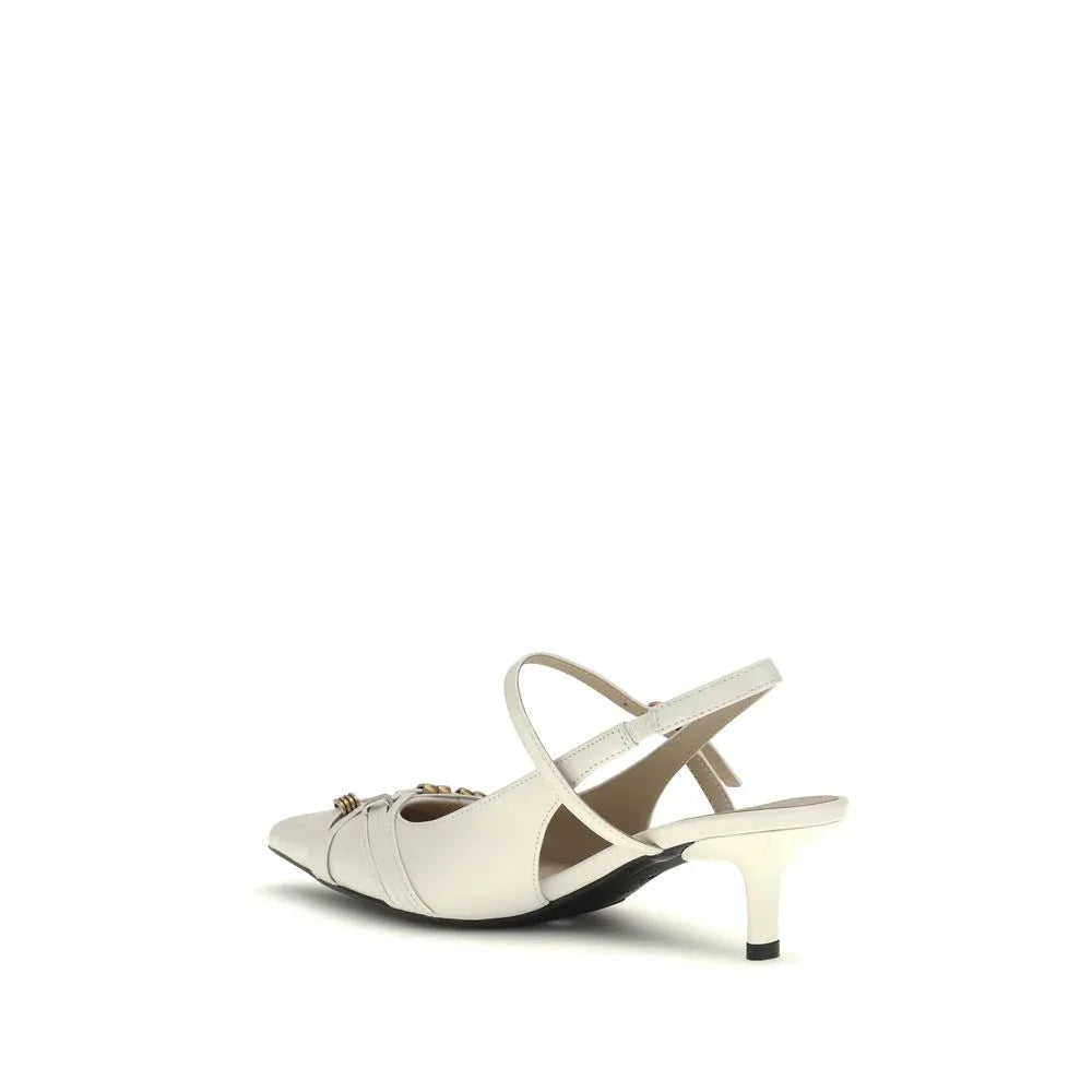 PINKO White Calf Leather Bos Taurus Mid Heel Pumps - Zeiniez