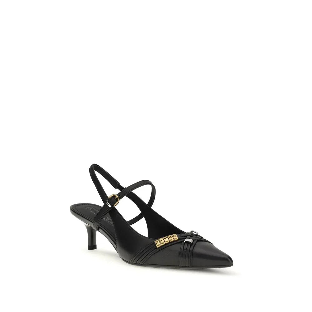 PINKO Black Calf Leather Bos Taurus Mid Heel Pumps - Zeiniez
