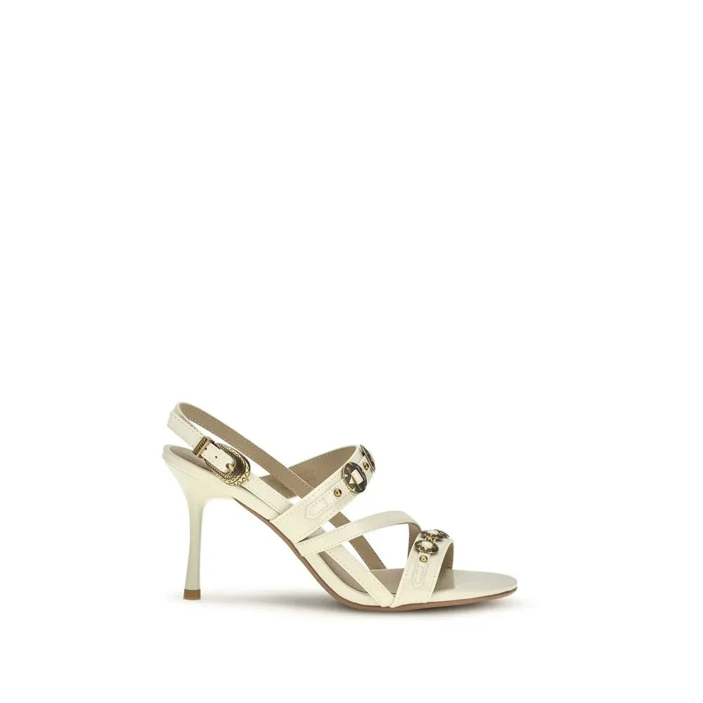 PINKO Beige Calf Leather Bos Taurus Stiletto Heel Sandals - Zeiniez