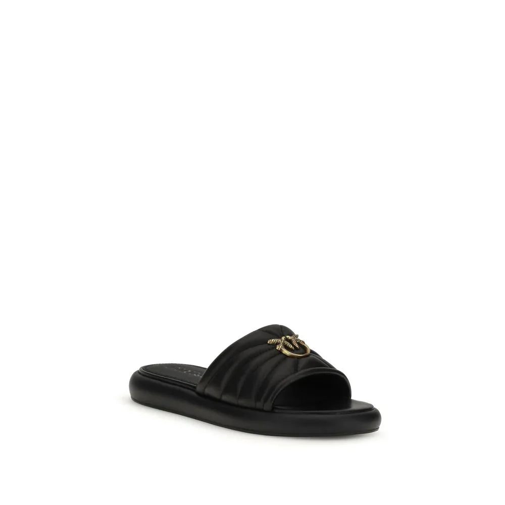 PINKO Black Calf Leather Bos Taurus Slides - Zeiniez
