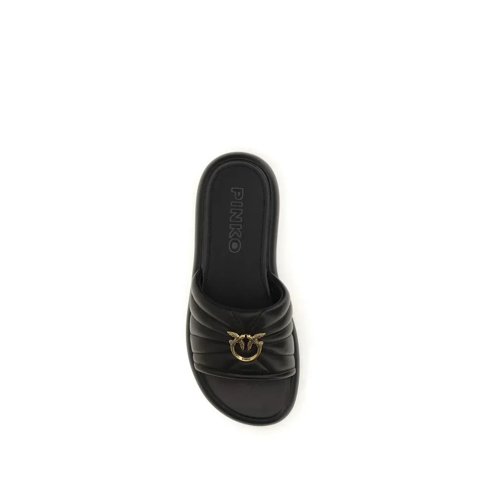 PINKO Black Calf Leather Bos Taurus Slides - Zeiniez
