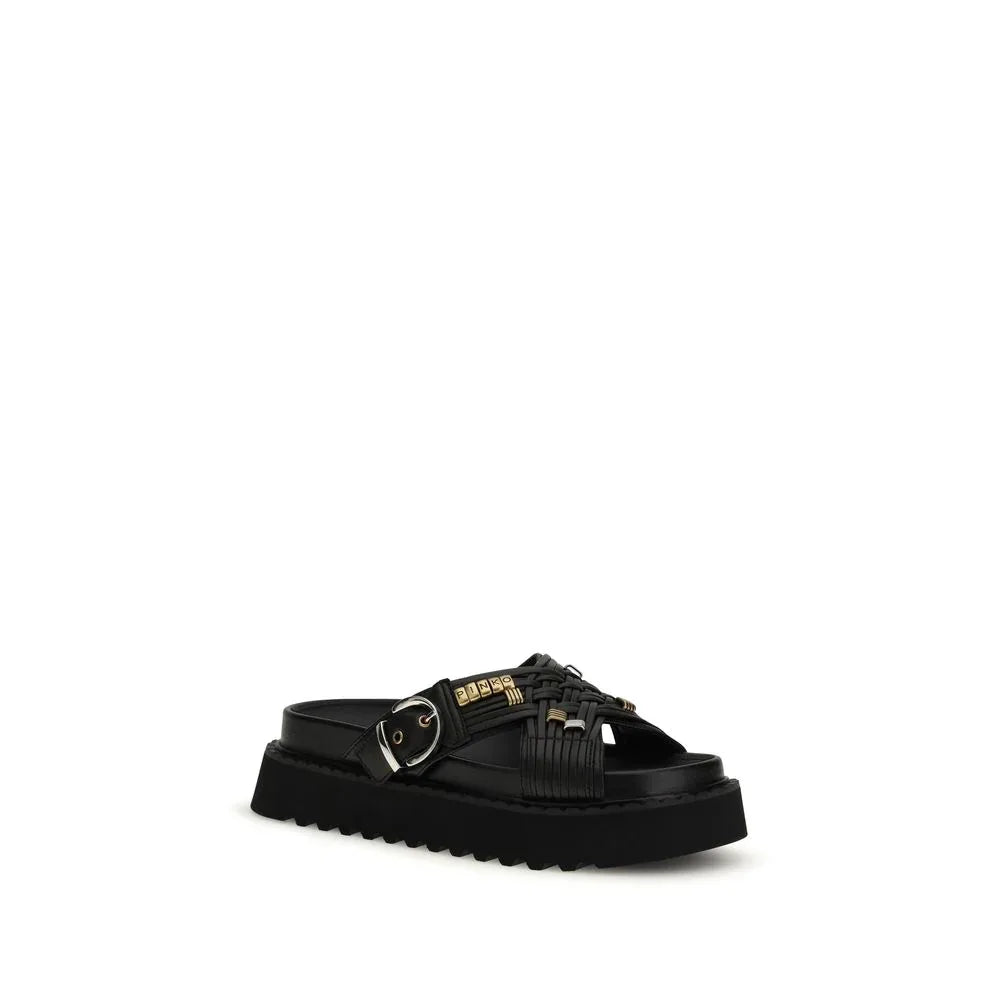 PINKO Black Goatskin Platform Sandals - Zeiniez