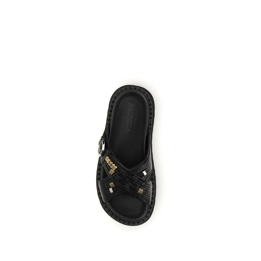 PINKO Black Goatskin Platform Sandals - Zeiniez