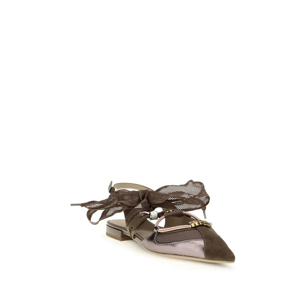 PINKO Brown Calf Leather Bos Taurus Ballet Flats - Zeiniez