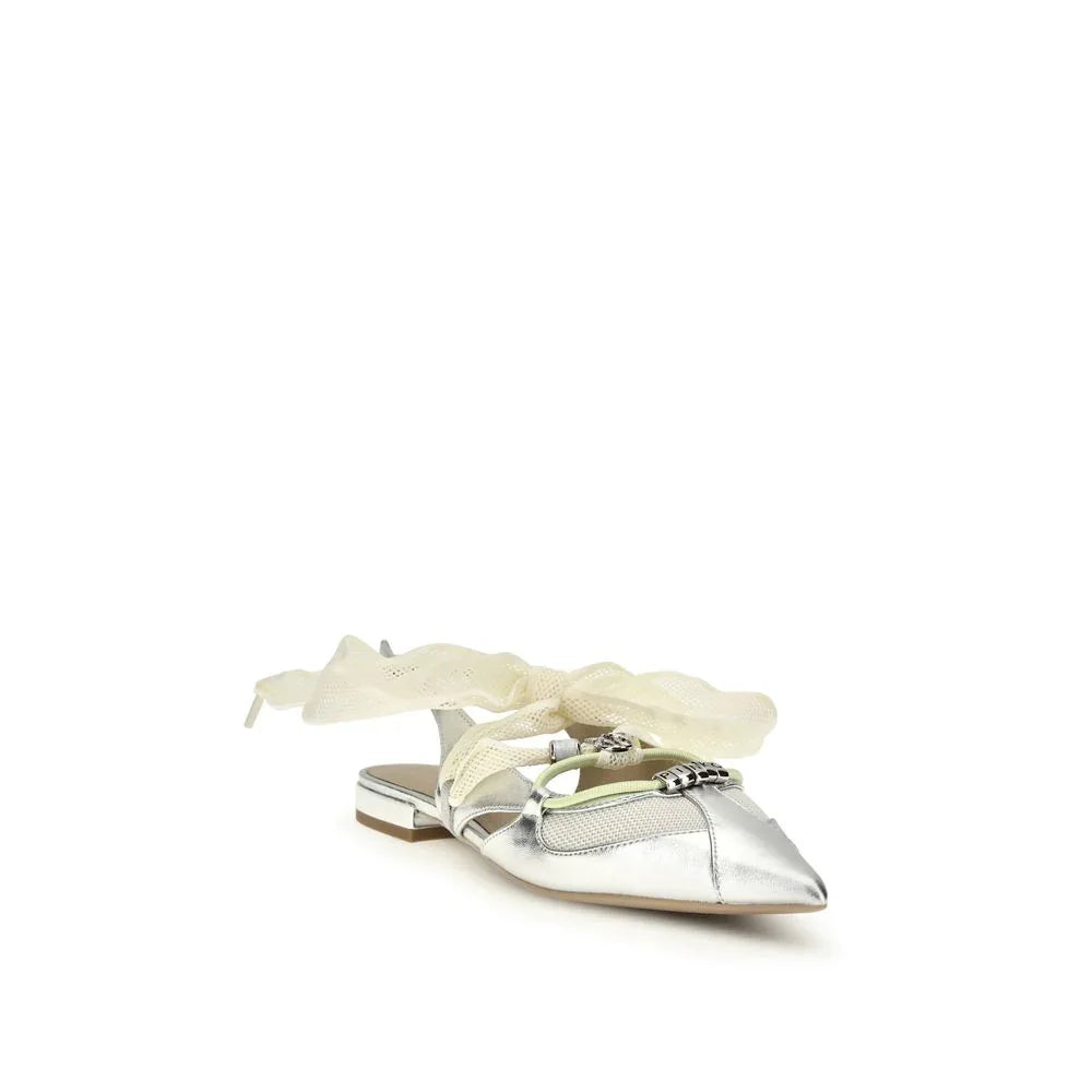 PINKO Silver Calf Leather Bos Taurus Ballet Flats - Zeiniez