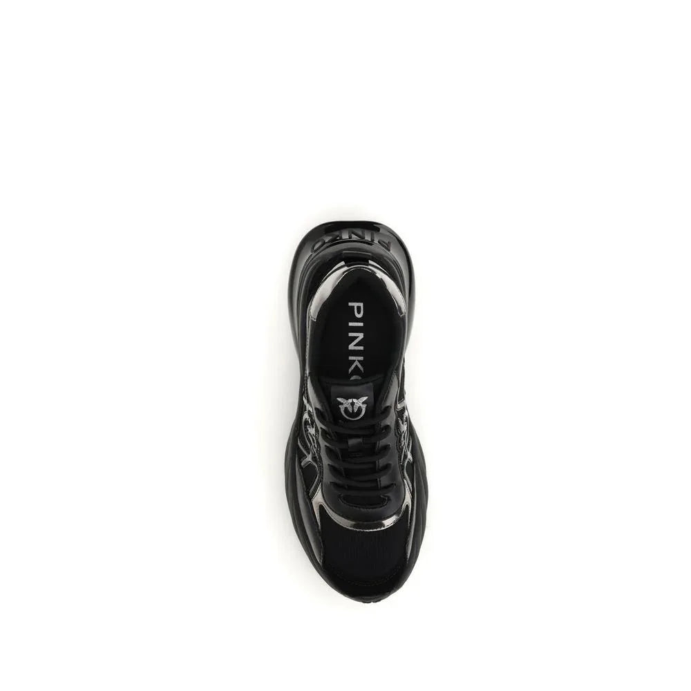 PINKO Black Calf Leather Bos Taurus Chunky Sneakers - Zeiniez
