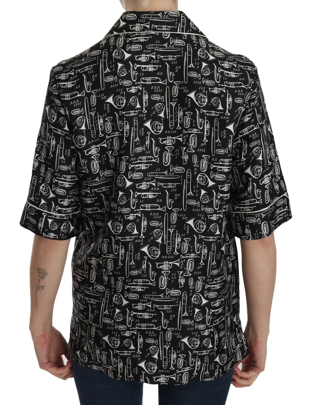 Dolce & Gabbana Black Musical Instrument Print Silk Top - Zeiniez