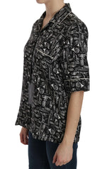 Dolce & Gabbana Black Musical Instrument Print Silk Top - Zeiniez