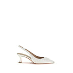 Santoni White Calf Leather Bos Taurus Mid Heel Pumps - Zeiniez