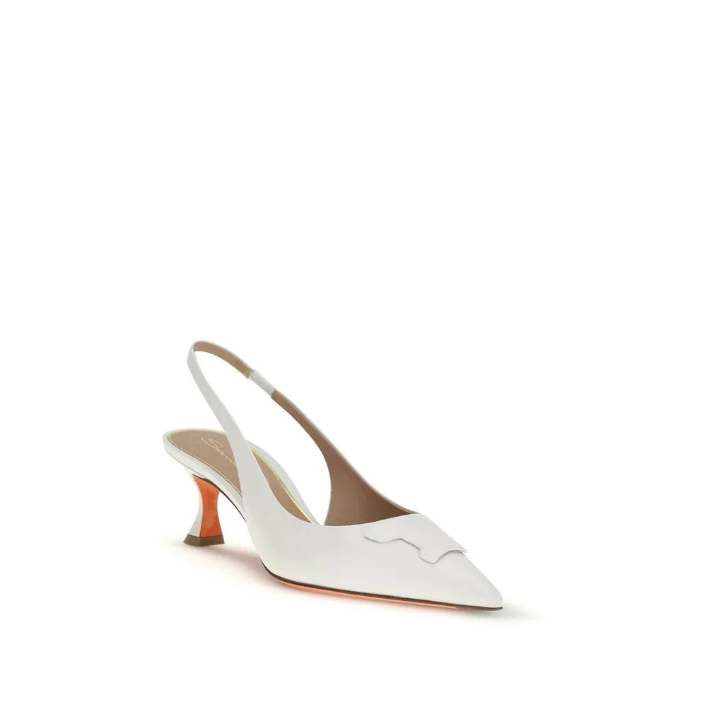 Santoni White Calf Leather Bos Taurus Mid Heel Pumps - Zeiniez