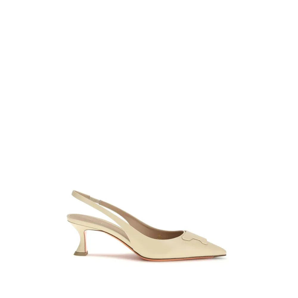 Santoni Beige Calf Leather Bos Taurus Mid Heel Pumps - Zeiniez