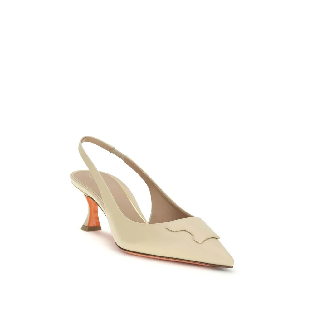 Santoni Beige Calf Leather Bos Taurus Mid Heel Pumps - Zeiniez