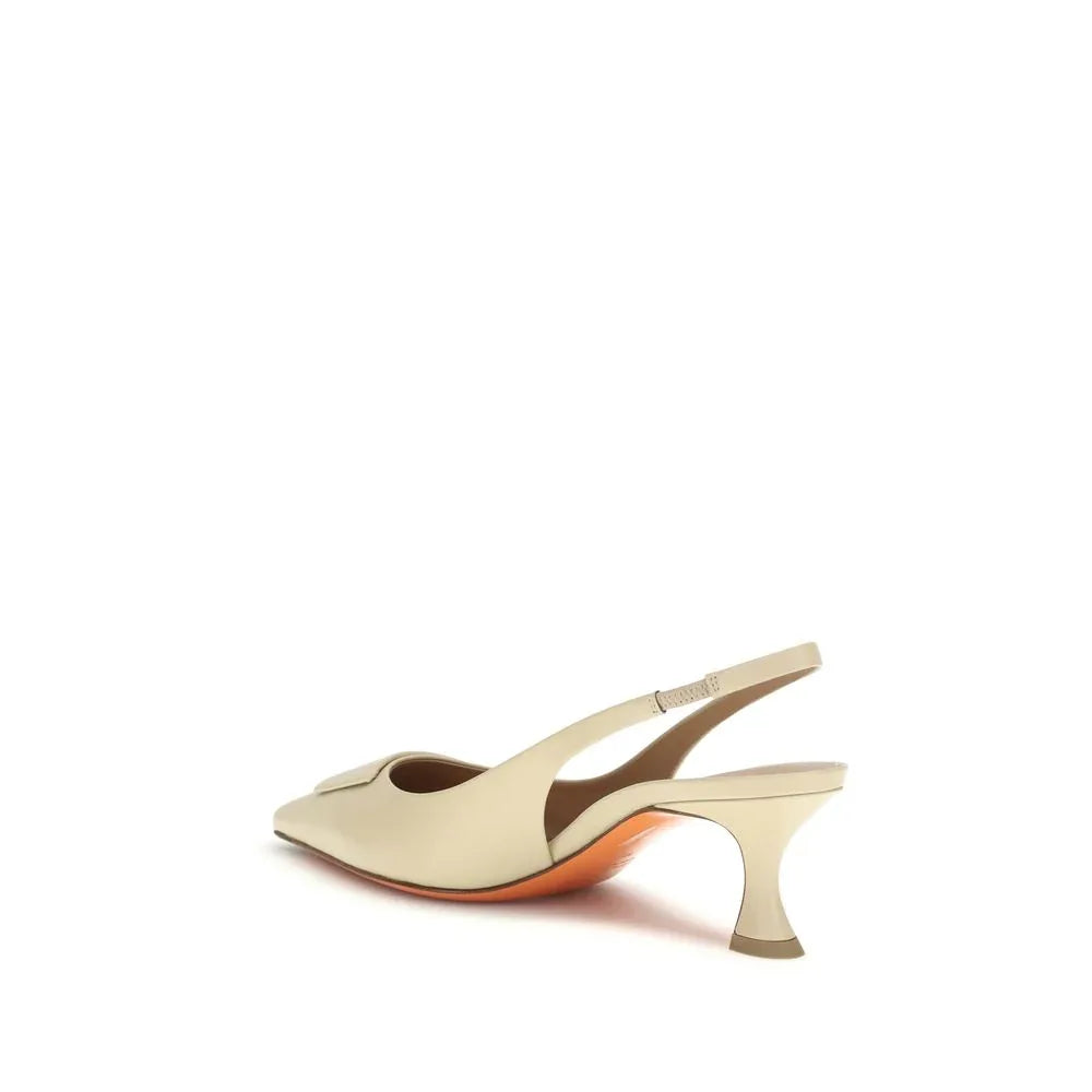 Santoni Beige Calf Leather Bos Taurus Mid Heel Pumps - Zeiniez