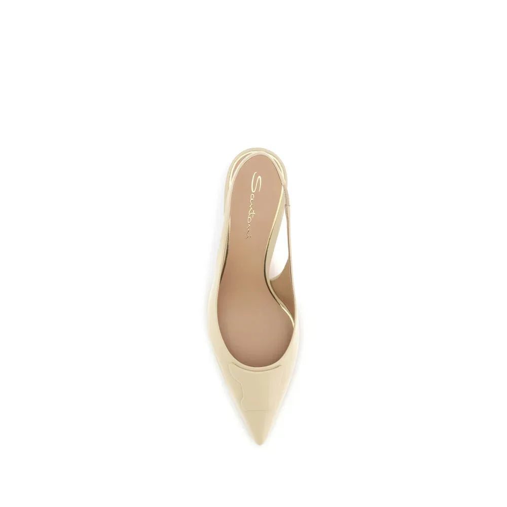 Santoni Beige Calf Leather Bos Taurus Mid Heel Pumps - Zeiniez