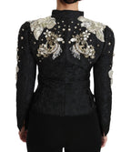 Dolce & Gabbana Black Jacquard Crystal Floral Jacket - Zeiniez