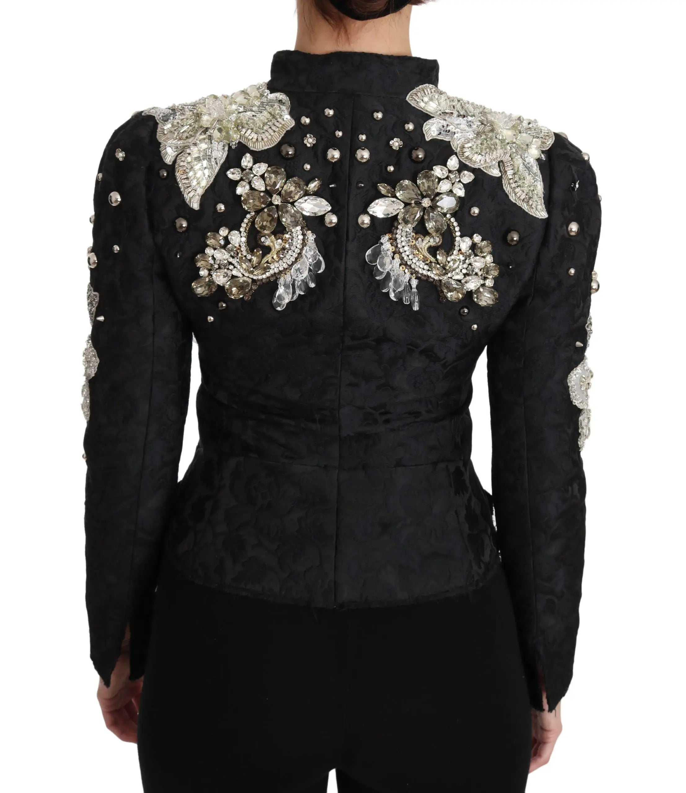 Dolce & Gabbana Black Jacquard Crystal Floral Jacket - Zeiniez