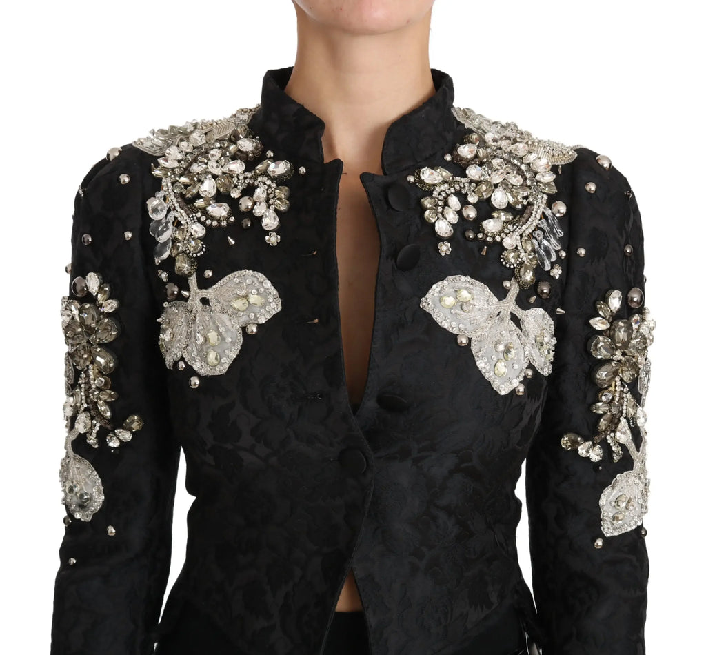 Dolce & Gabbana Black Jacquard Crystal Floral Jacket - Zeiniez