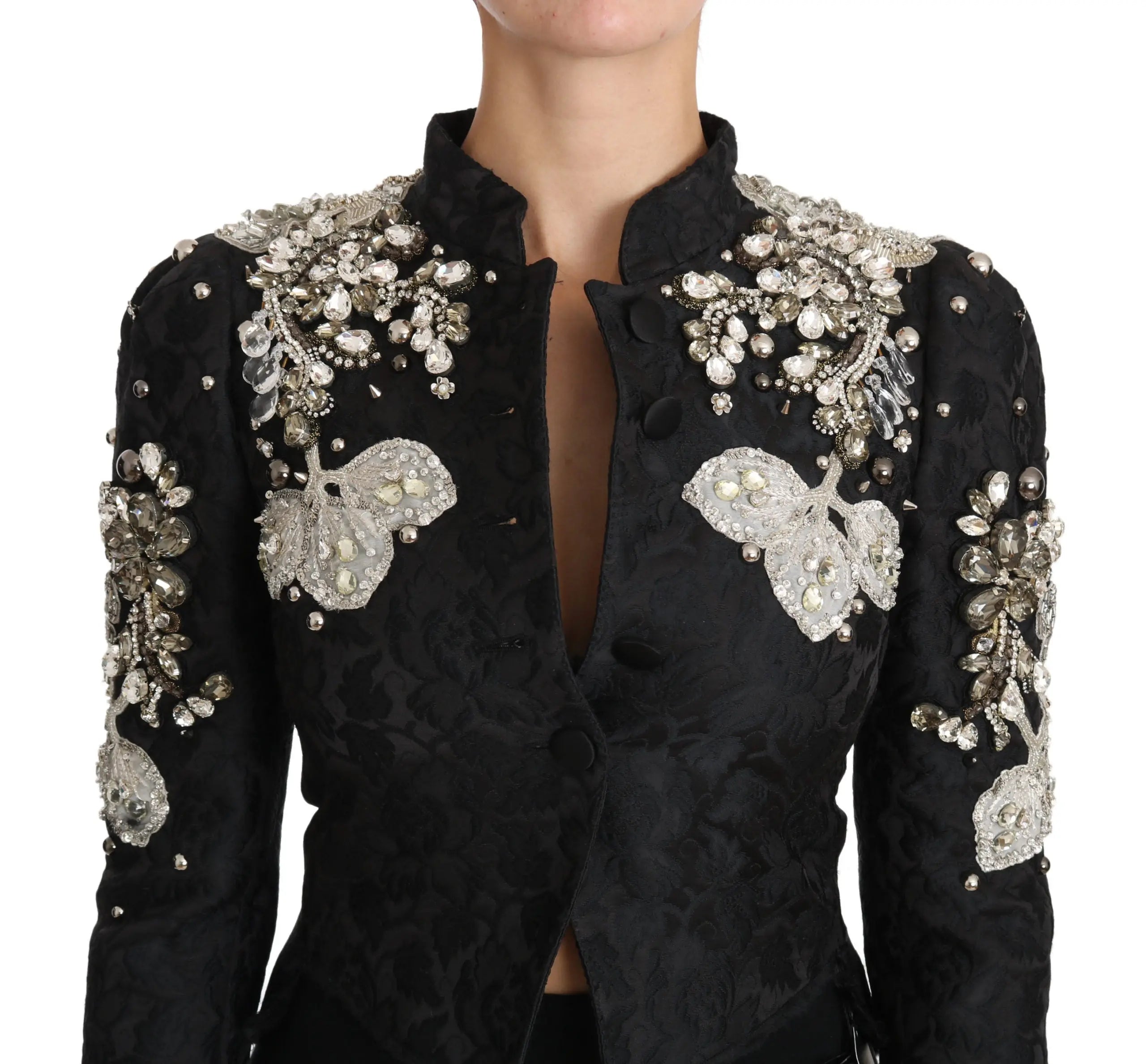 Dolce & Gabbana Black Jacquard Crystal Floral Jacket - Zeiniez