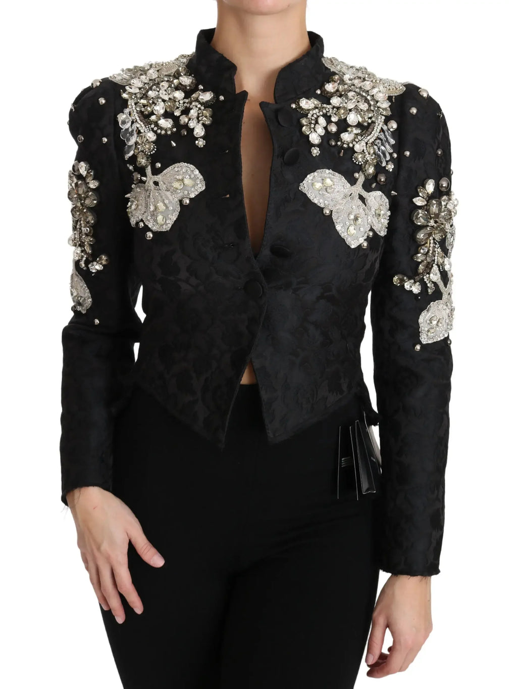 Dolce & Gabbana Black Jacquard Crystal Floral Jacket - Zeiniez