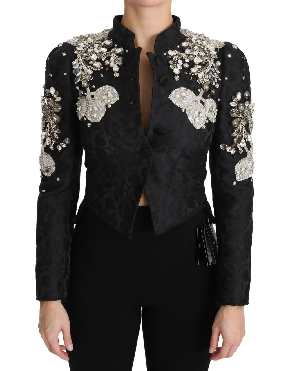 Dolce & Gabbana Black Jacquard Crystal Floral Jacket - Zeiniez