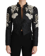 Dolce & Gabbana Black Jacquard Crystal Floral Jacket - Zeiniez